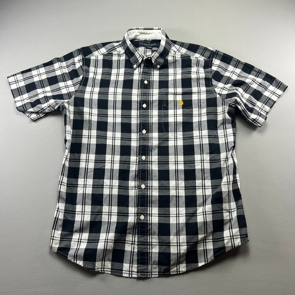 U.S. Polo Assn Shirt Mens Large Multicolor Plaid Cotton Shirttail Hem Button Up